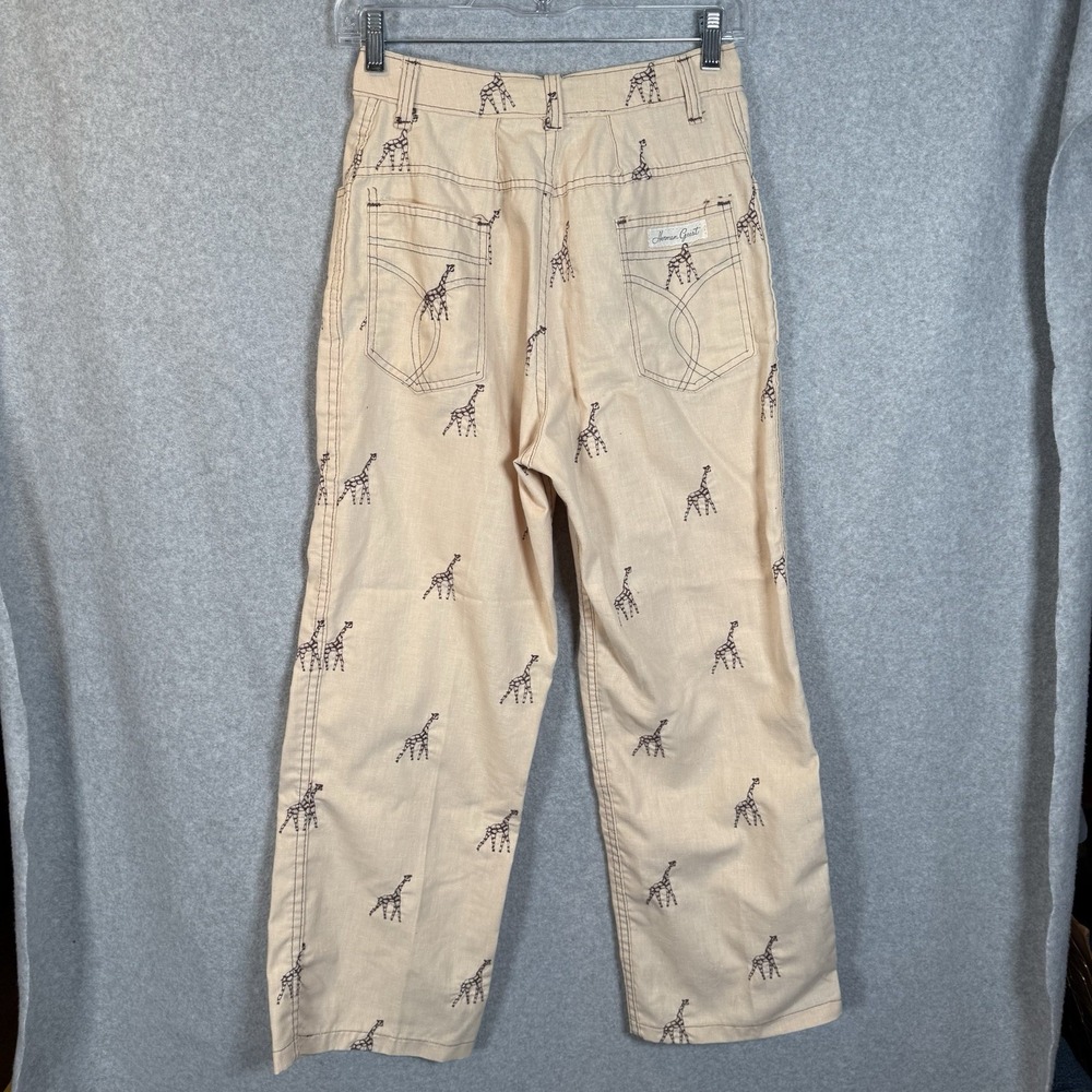 Herman Geist pants womens 25 beige giraffe embroidered trousers Vintage - Picture 7 of 11